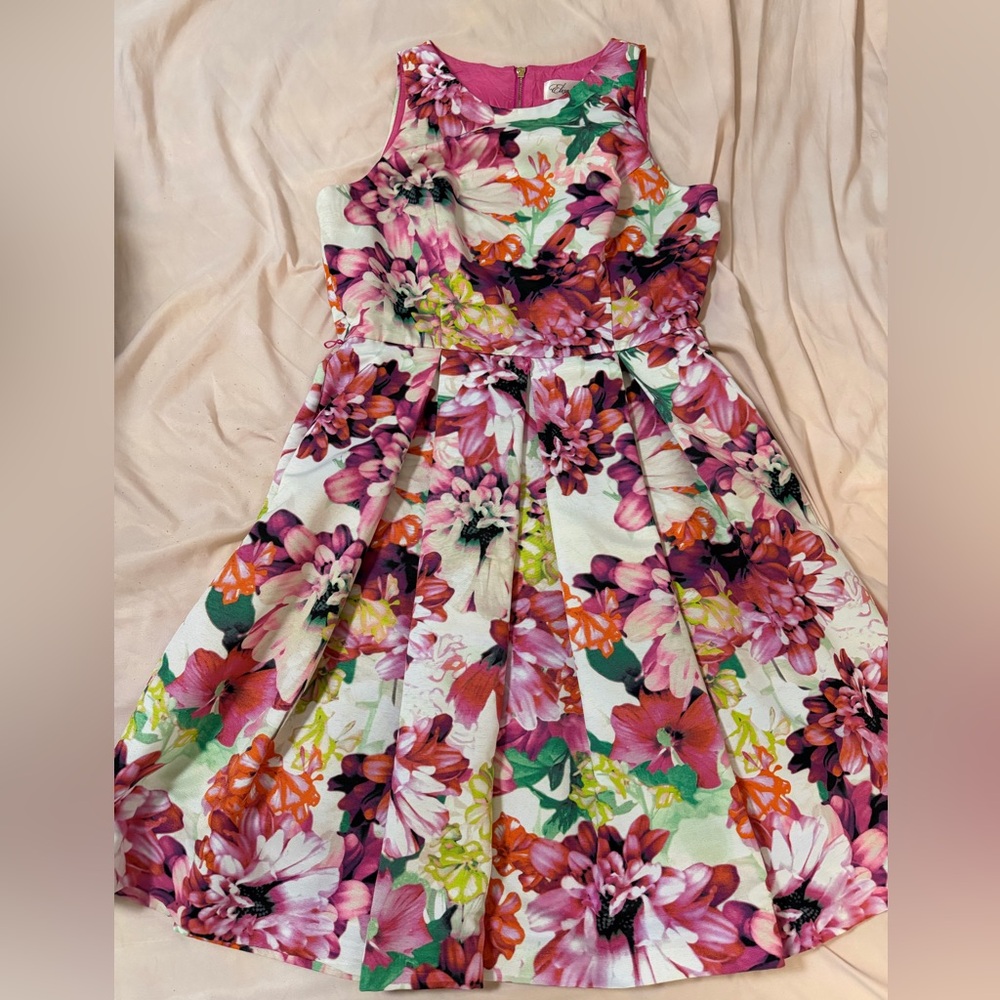 Eliza J Vibrant Floral Midi Dress - Pink and Green